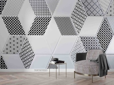 3D Geometric Graphic Tile Wall Murals Wallpaper Murals Wall Sticker