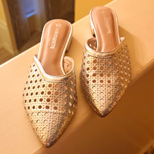 Viamarte Womens Silver Pointed Toe Cutout Slip-On Mule Flats EU 37 US 7