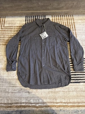 Engineered Garments Work Shirt Dark Grey Striped Cotton Linen Sz Large BNWT