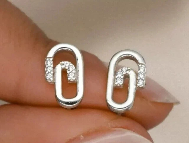 1.00Ct Round Lab Created Diamond Paper Clip Dangle Earring 14k White Gold Plated - Image 3 of 3