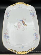 Vintage Porcelain Czechoslovakia Oval Plate Gold Trim Golden Pheasant