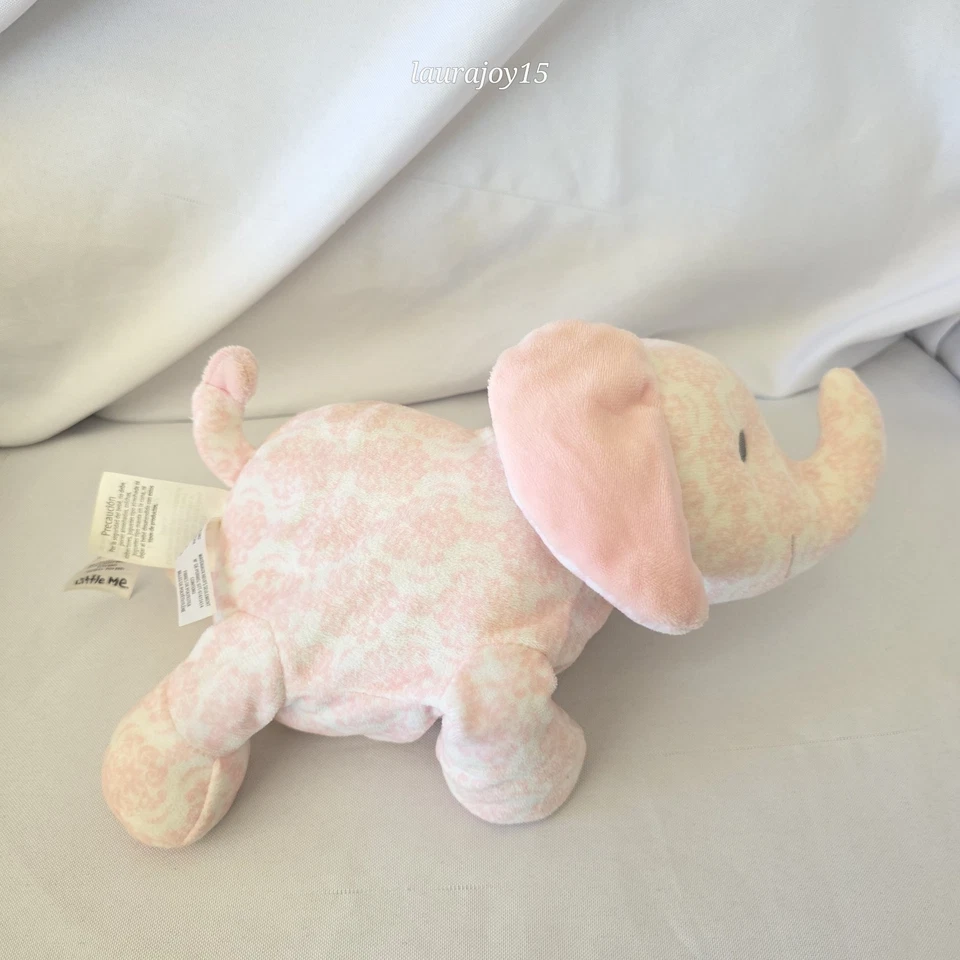Little Me Pink Elephant Plush Rattle Stuffed Toy Damask Floral 10 Inch 2019 - Image 3 of 4