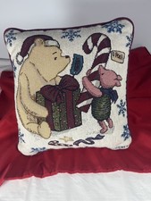 VTG Disney Pillow Tapestry Winnie The Pooh  Piglet Christmas 12 X 12  