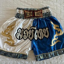 Muay Thai Kids Shorts Breathable Kick Boxing MMA Fight Training Blue Gold