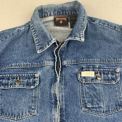 ジャケット・アウター ROCAWEAR VTG Rocawear Jacket Mens XL Blue Denim Full Zip Long Sleeves