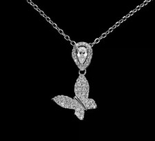 2.00Ct Round Cut Lab Created Diamond Butterfly Pendant 14K White Gold Over