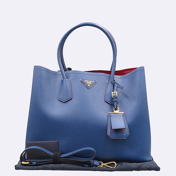 Prada Saffiano Leather Double Gold Logo Tote Bag with Shoulder Strap B2756T