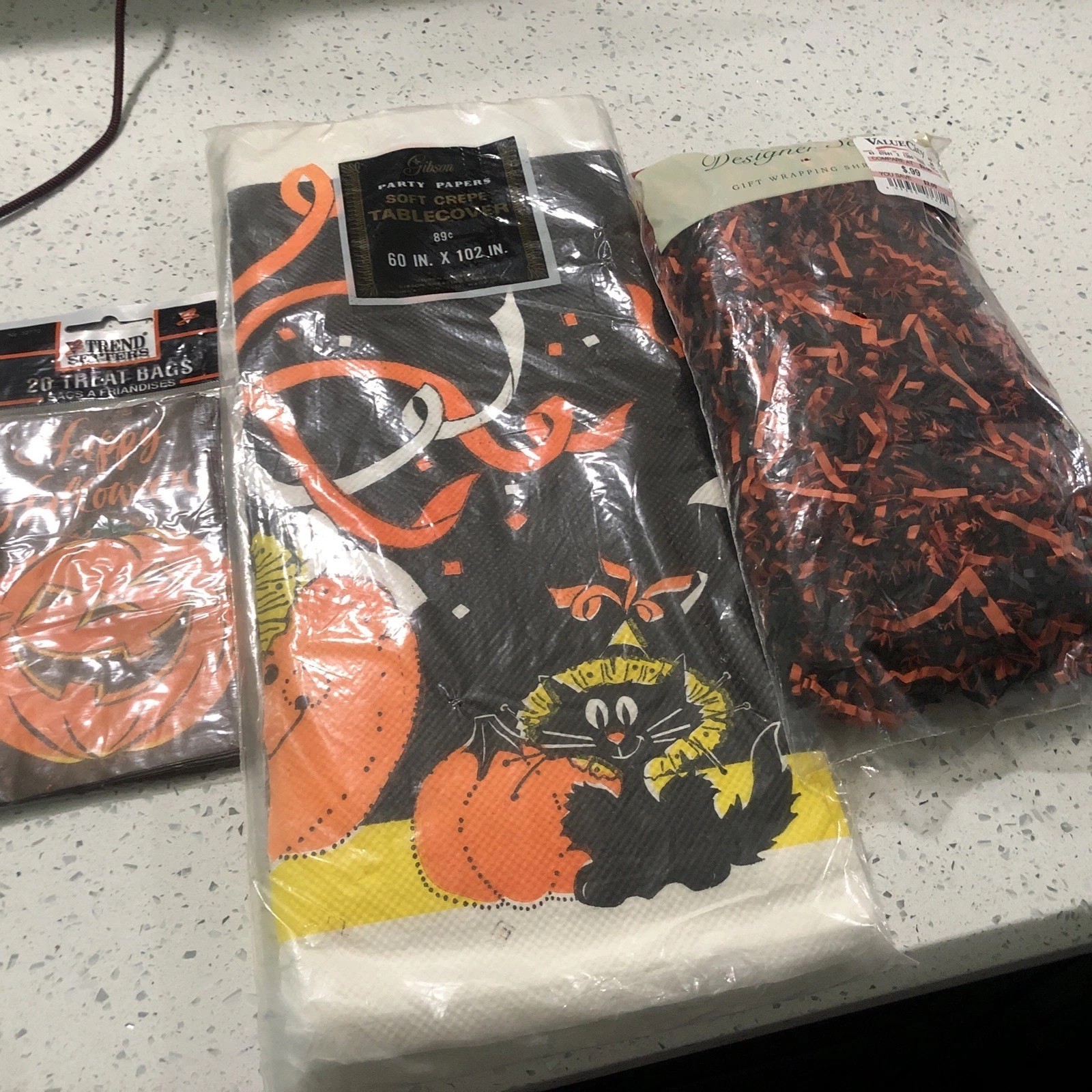 Two Cat Backpack New Old Stock Halloween Items. treat bags, Gibson 60 x 102” table cover ...