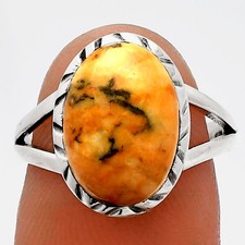 Natural Honey Dendritic Opal 925 Sterling Silver Ring s.6.5 Jewelry R-1074