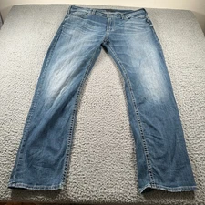 Silver Jeans Co Jeans Mens W38 L32 Grayson Straight Bootcut Faded Blue Whiskered