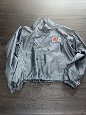 Champion Women Polyester Black Size M Windbreaker Snap Jacket Big Logo Pockets