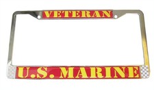 Marine Veteran Chrome License Plate Frame Fits Standard US Plates USA