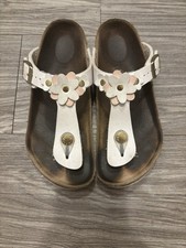 Birkenstock Gizeh Kids Sandals EU 33 Narrow White Flower Thong Cork Footbed