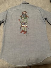 1970  s Hand-painted Vintage Western Chambray- Native Design Kachina Shirt Signed