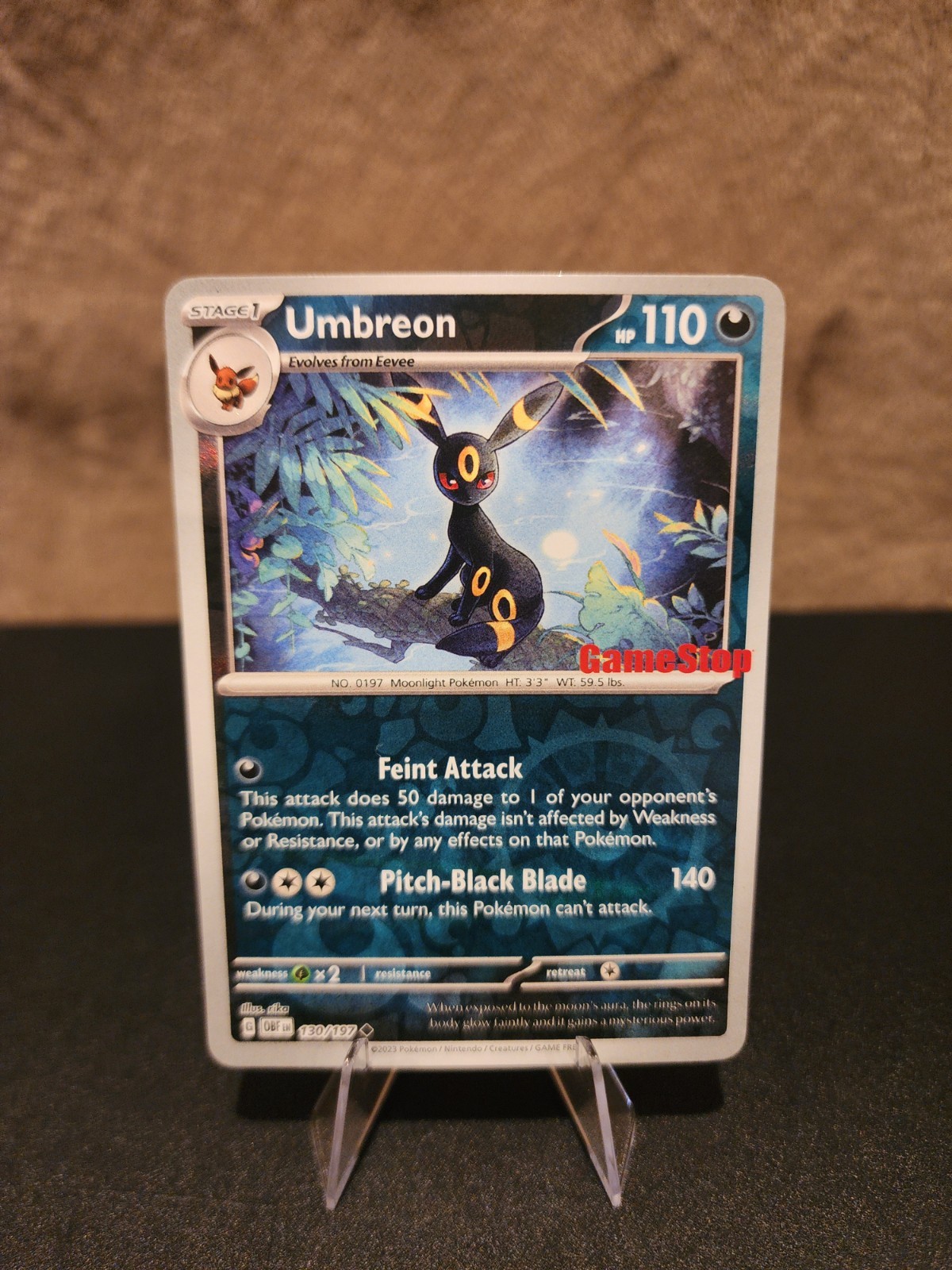 Umbreon 130/197 Pokemon Obsidian Flames Pokemon TCG NM Gamestop stamp