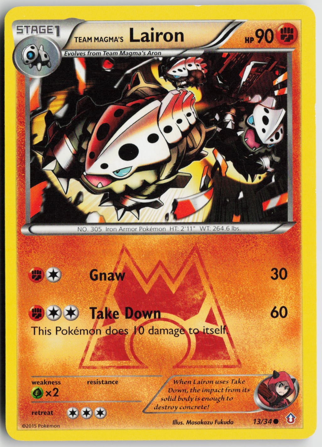 LP Team Magma's Lairon 13/34 Common Double Crisis Pokemon