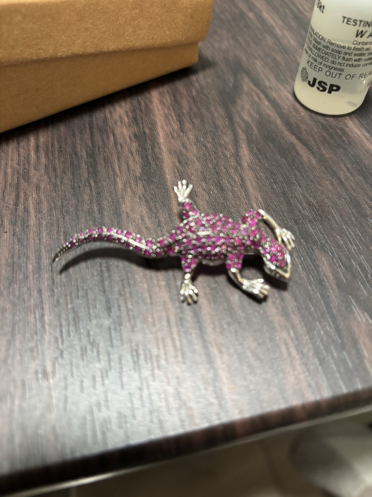 925 Sterling Silver Ruby Lizard Brooch - image 1