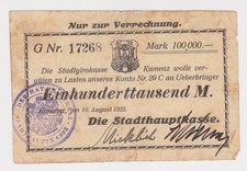 Banknote inflation 100000 Mark City Treasury Kamenz 16.8.1923 (145771)