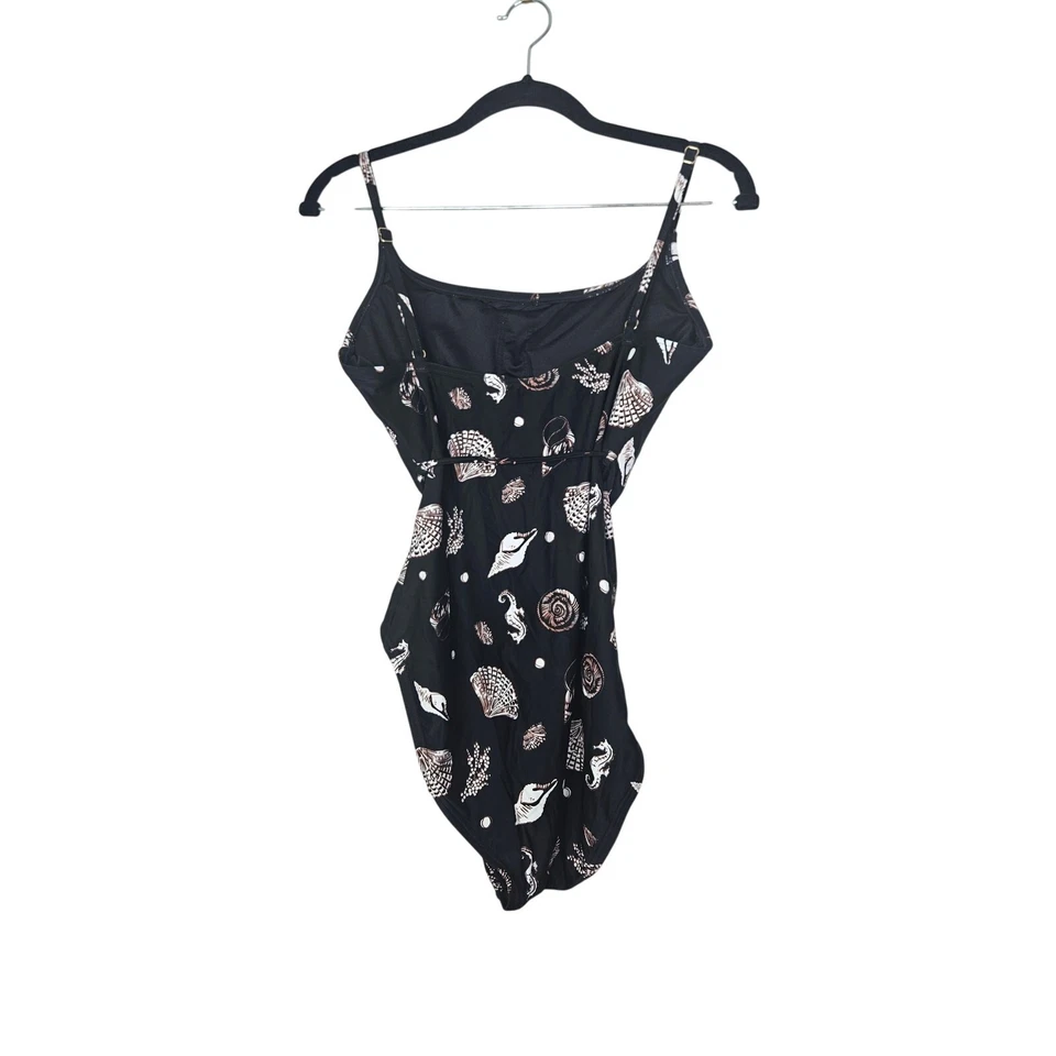 NUEVO Traje de baño Ann Taylor LOFT M Beach Seashell de una pieza con cinturón negro costero Foto 2 de 4