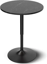 Modern Black Bar Table, 23.5 Inch Round, Height-Adjustable, 360 Swivel