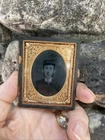 Civil War Soldier Tin Type Photo Kepi hat 1/2 Case Edge Wear