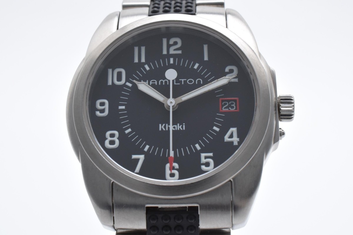 HAMILTON ハミルトン 6301 メンズ クォーツ 腕時計 NEAR MINT] Hamilton Khaki 6301 Black Dial Quartz Men's Watch FROM