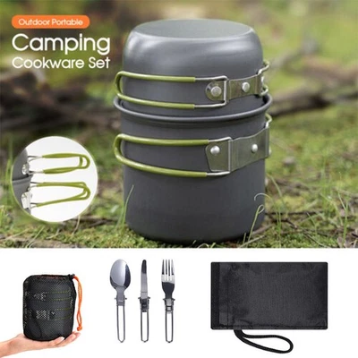 Portable Camping Kitchen Utensil Set Cooking Travel Picnics Pot Pan Fork Spoon