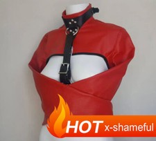 PU Leather Straitjacket Open Breast Straight Jacket Cupless Asylum Body Harness
