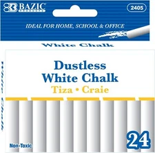 BAZIC White Chalk, Standard Size Blackboard Chalkboard Chalks, 24 Count/ 1 Pack