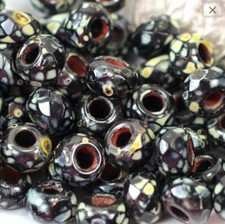 Large Hole Roller Beads, 9 mm, Black w/Picasso Finish, 10 Pieces, 174