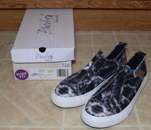 Blowfish Malibu Shoes Womens 8 Black Gray Tie Dye Slip On Canvas Sneakers nwb