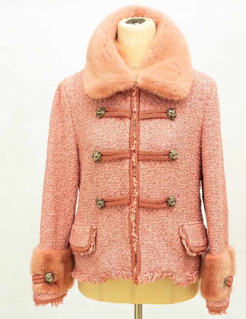 Gucci Pink Tweed Jacket w Fur Collar & Cuffs | eBay