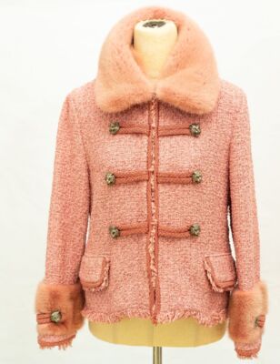 Gucci Pink Tweed Jacket w Fur Collar & Cuffs | eBay