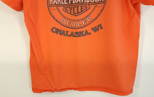 Harley Davidson La Crosse Area WI Graphic T-Shirt Men's Large Orange Distressed - 第 10/16 張圖片
