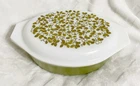 PYREX, Vintage Verde Green Olive Leaves Ovenware with Lid, #045, 2.5 Quart