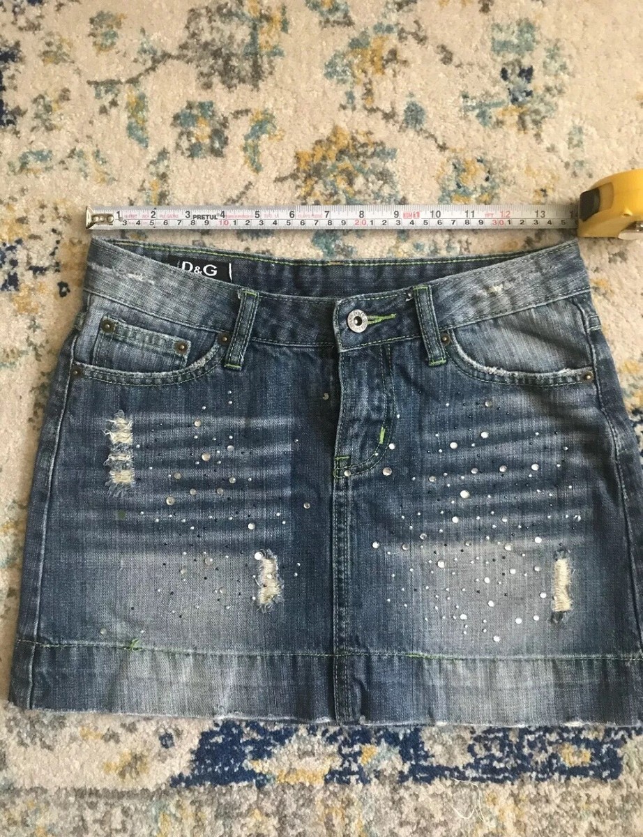 【関税＆送料込み】Dolce & Gabbana Denim Skirt Dolce & Gabbana Blue Denim A-Line Mini Skirt 28 Flap Button