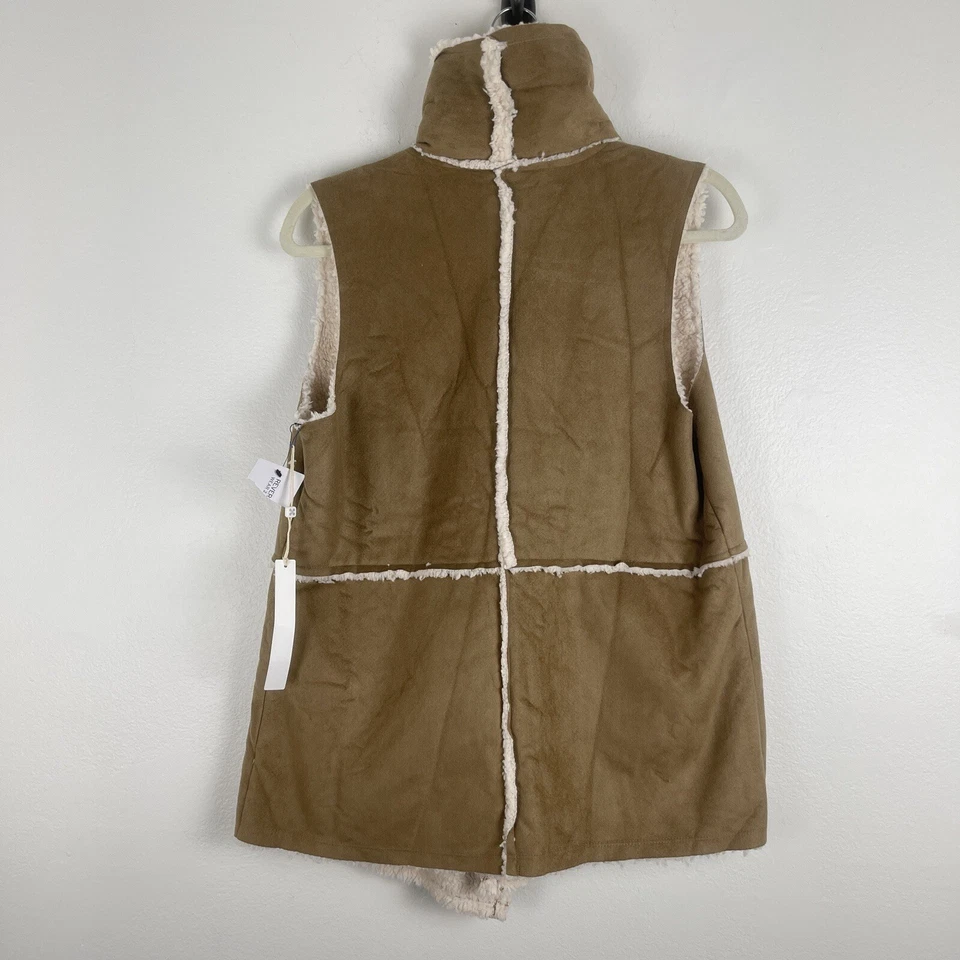 Chaleco Caslon Mujer M Camel Imitación Piel de Oveja Sherpa Reversible Acolchado Abrigo Boho Foto 2 de 4