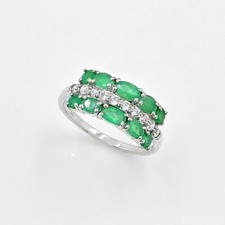 Natural Emerald Gemstone 925 Sterling Silver May Birthstone Engagement Ring
