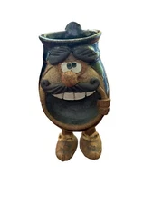 Vintage Ugly Funny Face Folk Art Handmade Stoneware Mug Coffee  7” With Feet