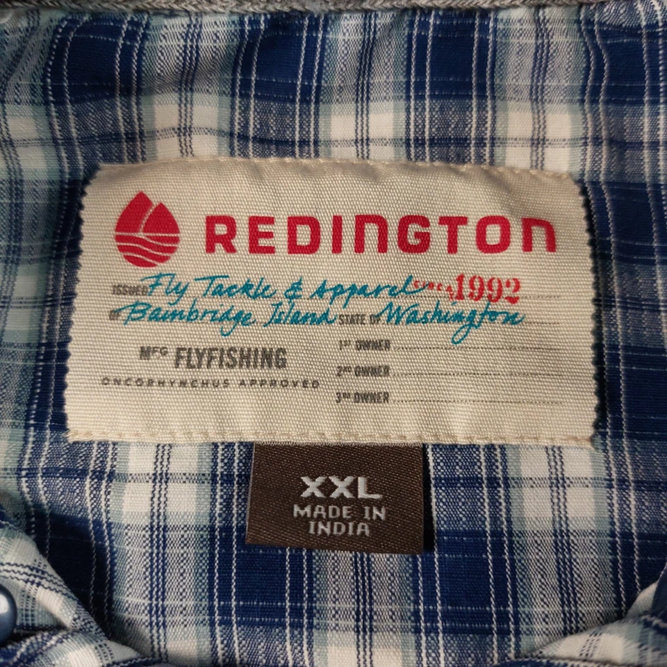 Camisa de pesca con mosca Redington botones a presión 2XL manga larga azul a cuadros diente de bar MT Foto 4 de 4