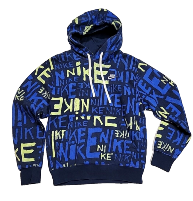 blue nike hoodie with nike all over