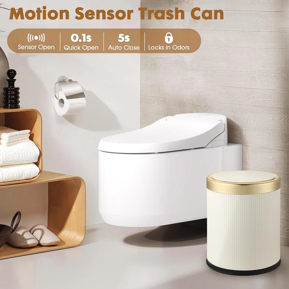 Automatic Motion Sensor Bathroom Trash Can with Lid, 2.8 Gallon Touchless Trash - Image 2 of 4