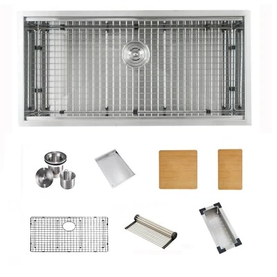 KBFMORE Undermount 46 Inch Single Bowl Workstation Kitchen Sink Stainless Steel Finish