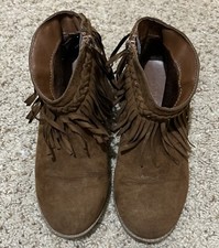 Justice Girls Boots Size 2 Brown With Fringe