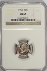 1956-P ROOSEVELT DIME / BEAUTIFUL TONING & NICE LUSTER ON BOTH SIDES / NGC MS65