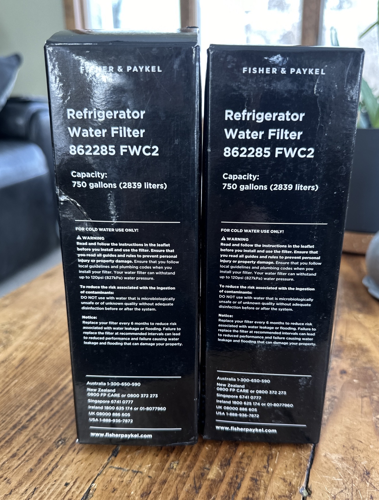 TWO Genuine Fisher and Paykel Refrigerator Water Filters 862285 FWC3