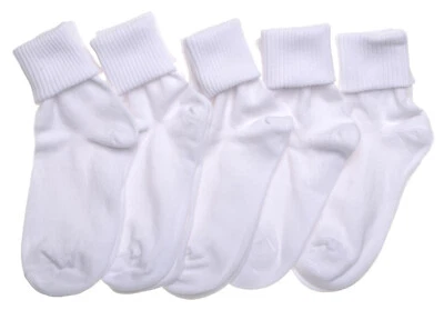 WB Socks Girls White Roll Top Ankle socks 5 pairs per pack