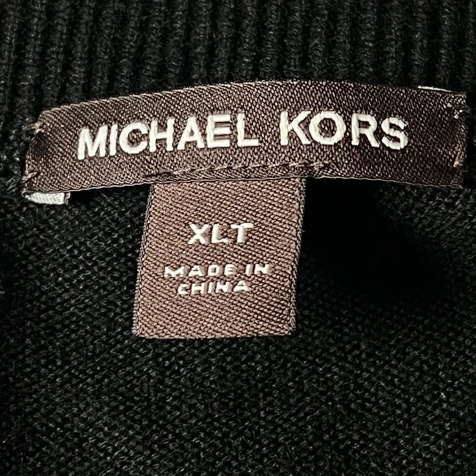 Suéter Michael Kors Para Hombres XLT Cremallera Completa Negro Lana Merino Grande y Alto Foto 2 de 4