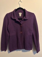 LL Bean Chunky Cardigan Sweater Women S Angora Cotton Nylon Purple 0KPR8