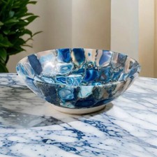"Fregadero de ágata azul artesanal - Lavabo de recipiente de piedra natural para decoración de encimeras"
